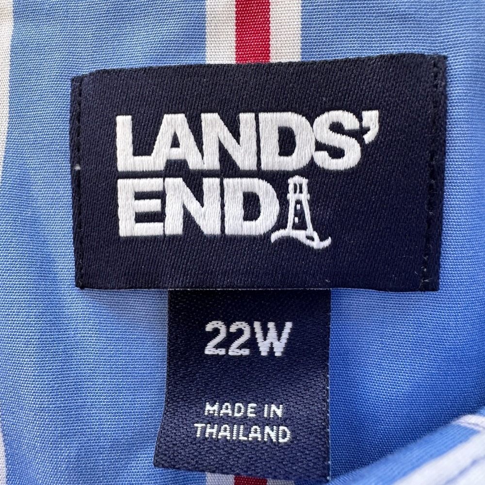 Lands' End Women's 22W Button Down Shirt Blue Striped No Iron Supima - Picture 5 of 10